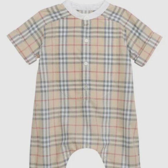 Burberry Unisex Colton Classic Check Romper Jumpsuit, Pale Stone, Sz 3 Mths, NWT - Picture 1 of 11